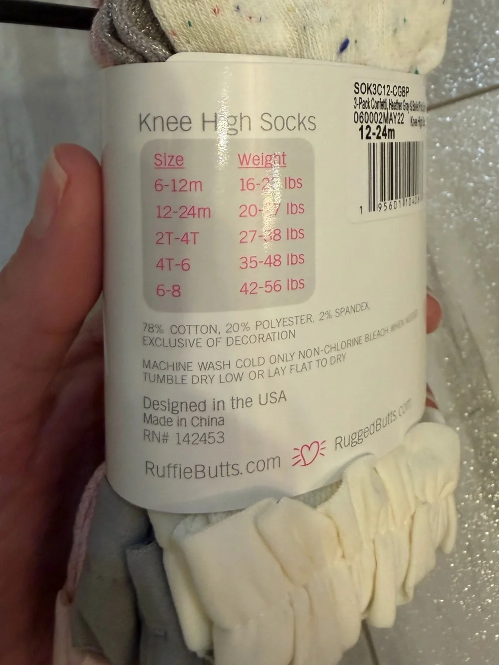 NWT RuffleButts 3-Pack Confetti & Sparkle Ruffle Top Knee Socks Girls 12-24M